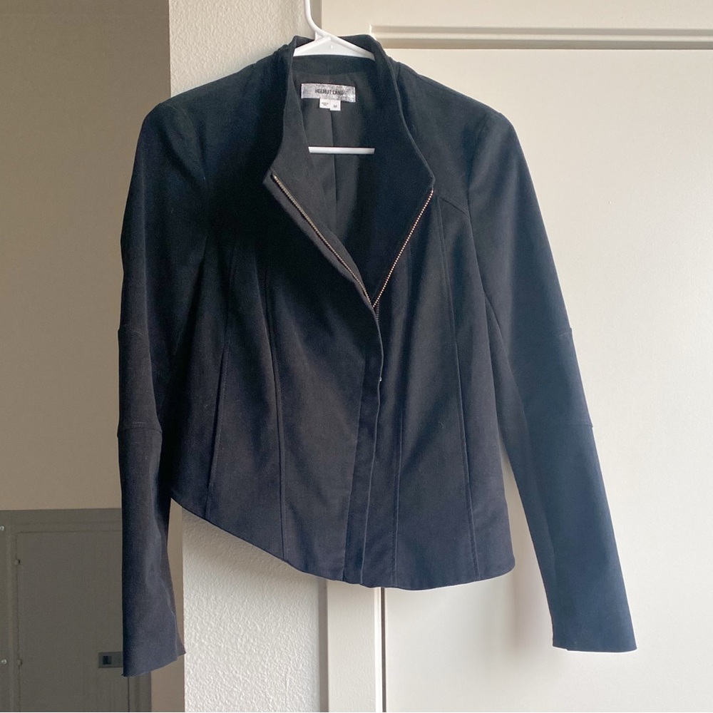 Helmut Lang Black Moto Jacket with Asymmetric Zip & hemline size M Grunge Goth